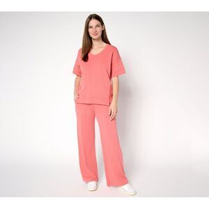 Peace Love World Women's Petite Set PM French Terry Pullover Pant Pink A713404